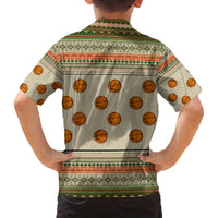 Basketball Winter Christmas Family Matching Off The Shoulder Long Sleeve Dress and Hawaiian Shirt Xmas Holiday Patterns - Wonder Print Shop
