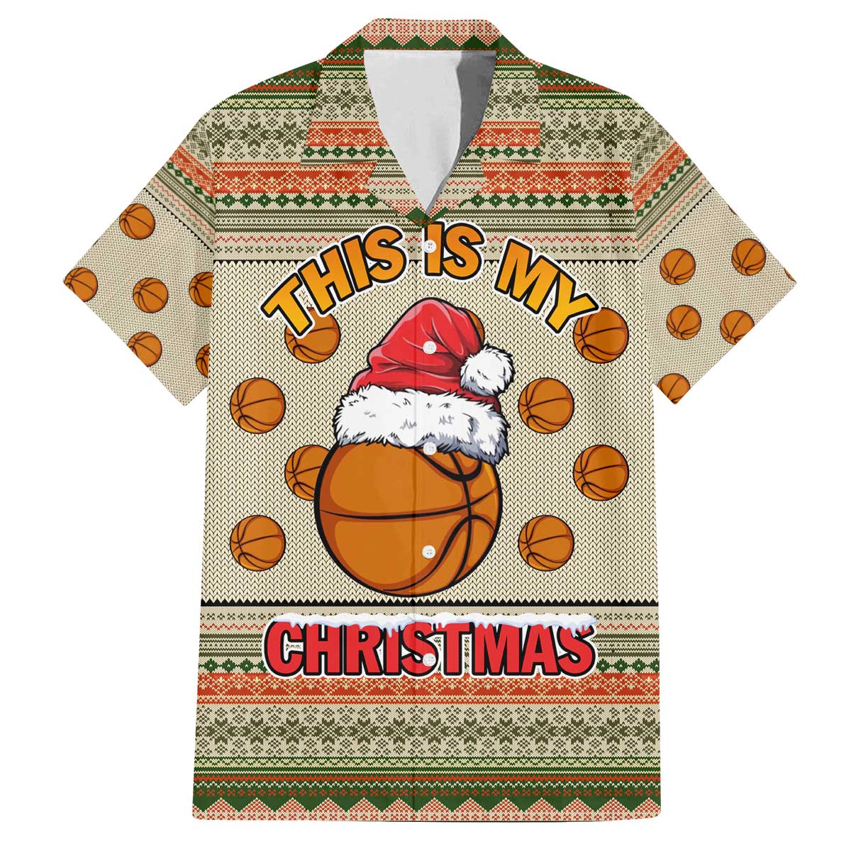 Basketball Winter Christmas Family Matching Off The Shoulder Long Sleeve Dress and Hawaiian Shirt Xmas Holiday Patterns - Wonder Print Shop