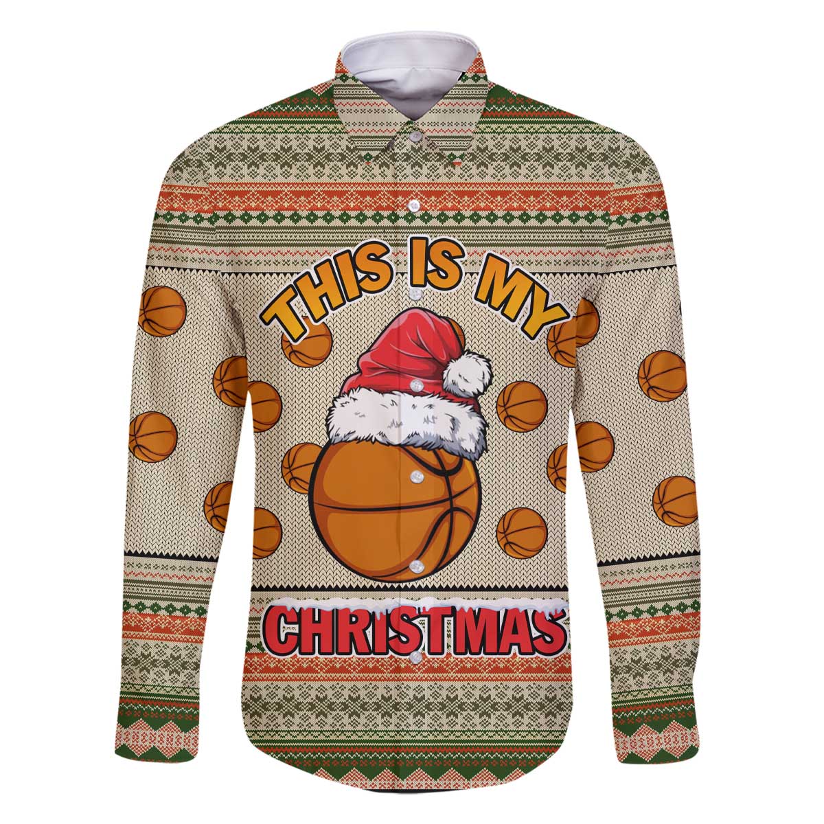 Basketball Winter Christmas Family Matching Off The Shoulder Long Sleeve Dress and Hawaiian Shirt Xmas Holiday Patterns - Wonder Print Shop
