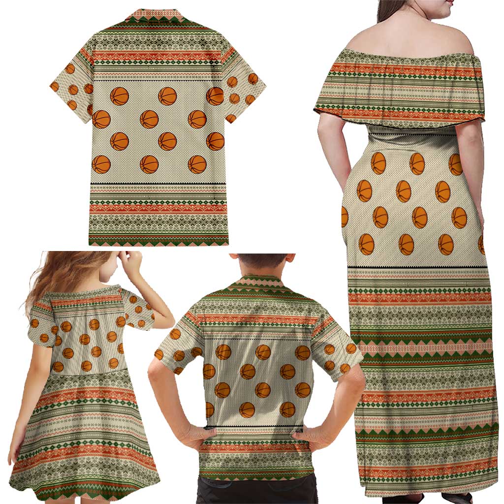 Basketball Winter Christmas Family Matching Off Shoulder Maxi Dress and Hawaiian Shirt Xmas Holiday Patterns - Wonder Print Shop
