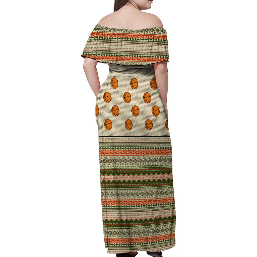 Basketball Winter Christmas Family Matching Off Shoulder Maxi Dress and Hawaiian Shirt Xmas Holiday Patterns - Wonder Print Shop