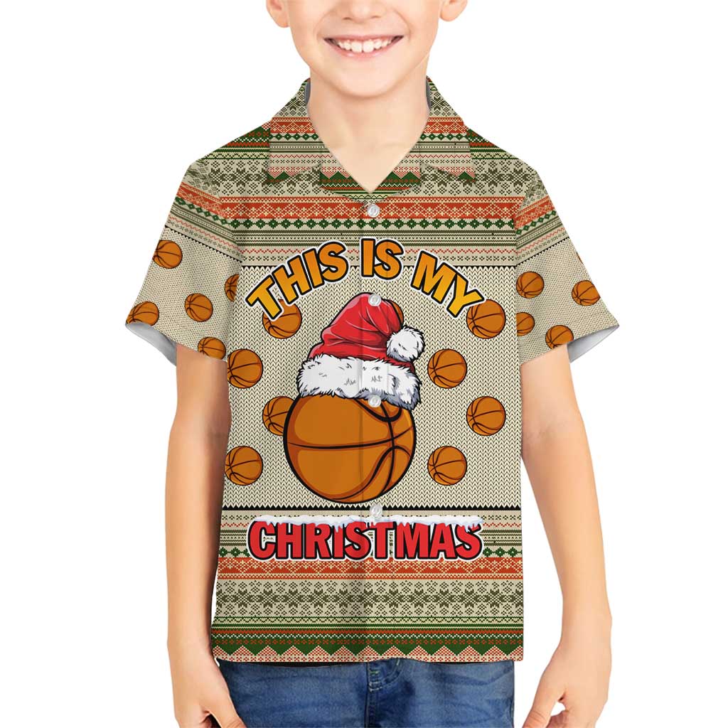 Basketball Winter Christmas Family Matching Off Shoulder Maxi Dress and Hawaiian Shirt Xmas Holiday Patterns - Wonder Print Shop