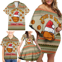 Basketball Winter Christmas Family Matching Off Shoulder Short Dress and Hawaiian Shirt Xmas Holiday Patterns - Wonder Print Shop