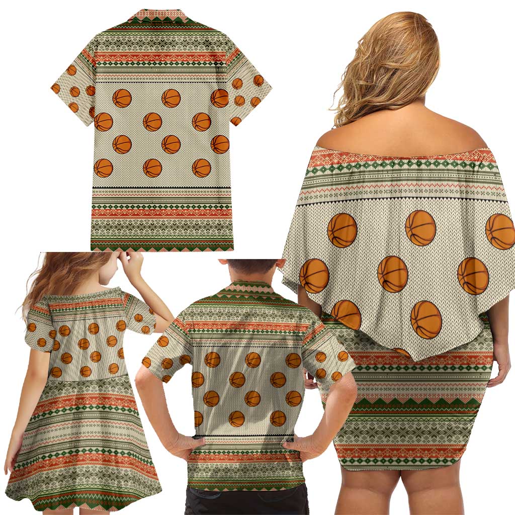Basketball Winter Christmas Family Matching Off Shoulder Short Dress and Hawaiian Shirt Xmas Holiday Patterns - Wonder Print Shop
