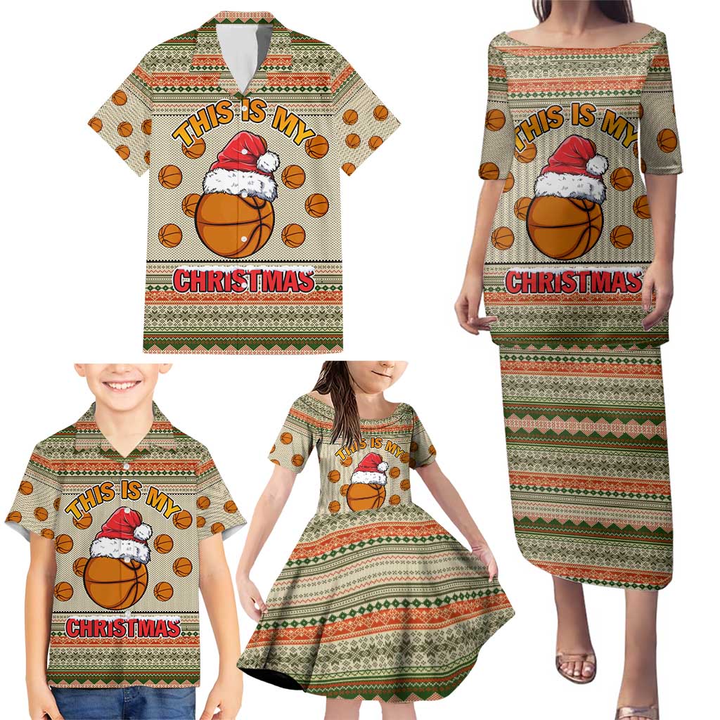 Basketball Winter Christmas Family Matching Puletasi and Hawaiian Shirt Xmas Holiday Patterns - Wonder Print Shop