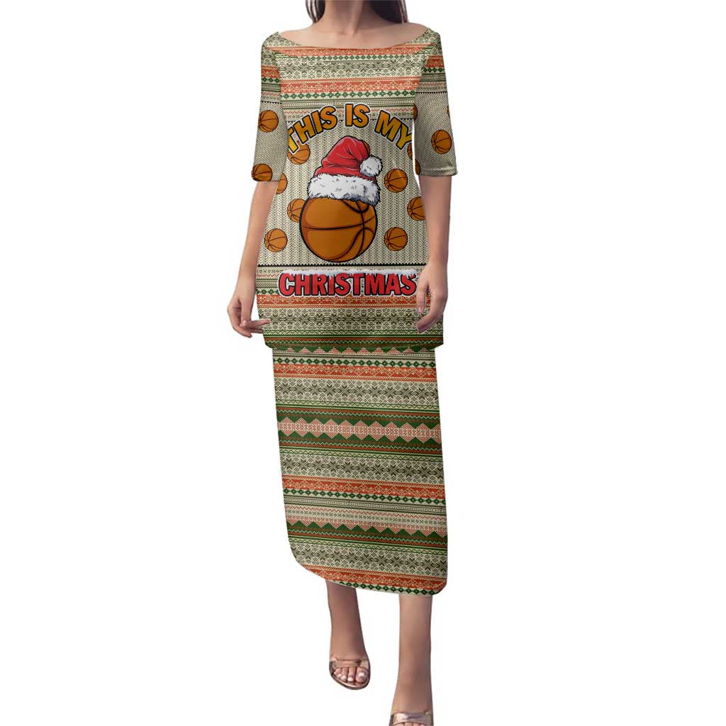 Basketball Winter Christmas Family Matching Puletasi and Hawaiian Shirt Xmas Holiday Patterns - Wonder Print Shop