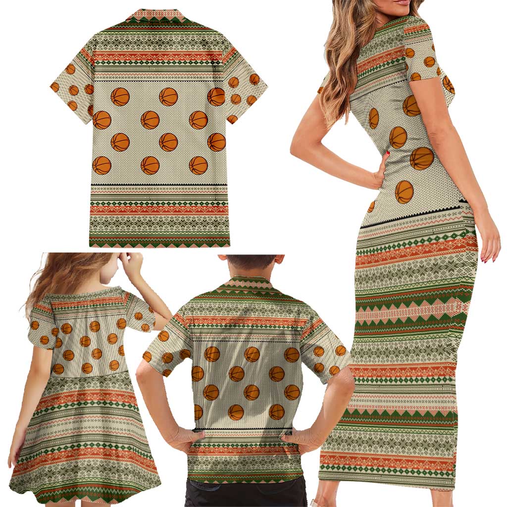Basketball Winter Christmas Family Matching Short Sleeve Bodycon Dress and Hawaiian Shirt Xmas Holiday Patterns - Wonder Print Shop