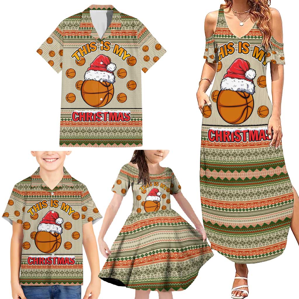 Basketball Winter Christmas Family Matching Summer Maxi Dress and Hawaiian Shirt Xmas Holiday Patterns - Wonder Print Shop