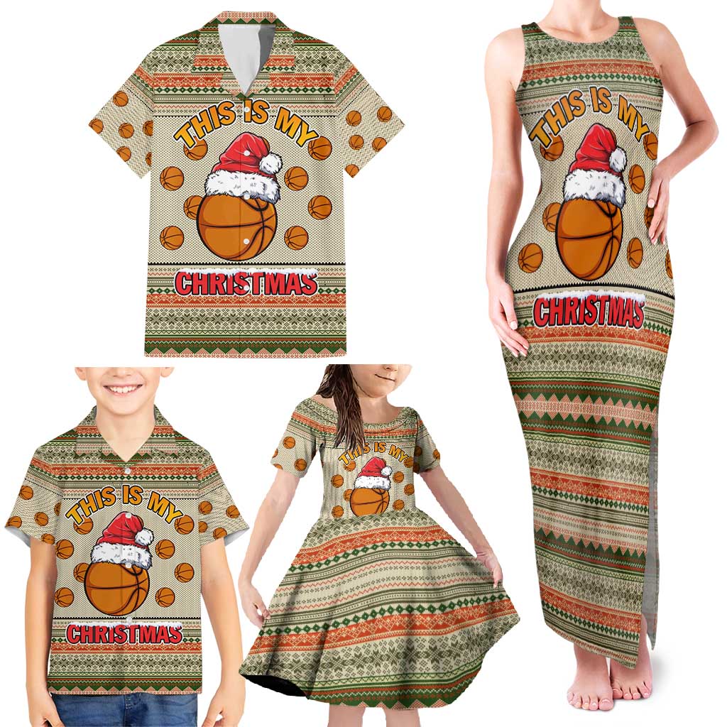 Basketball Winter Christmas Family Matching Tank Maxi Dress and Hawaiian Shirt Xmas Holiday Patterns - Wonder Print Shop