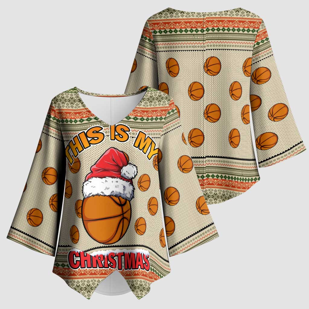 Basketball Winter Christmas Kimono Sleeve Blouse Xmas Holiday Patterns - Wonder Print Shop