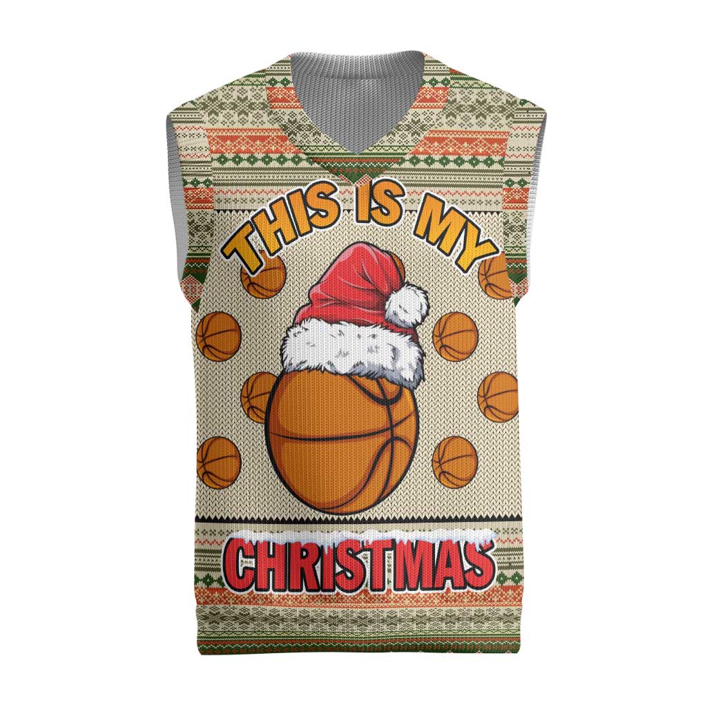 Basketball Winter Christmas Knitted V-Neck Vest Xmas Holiday Patterns - Wonder Print Shop