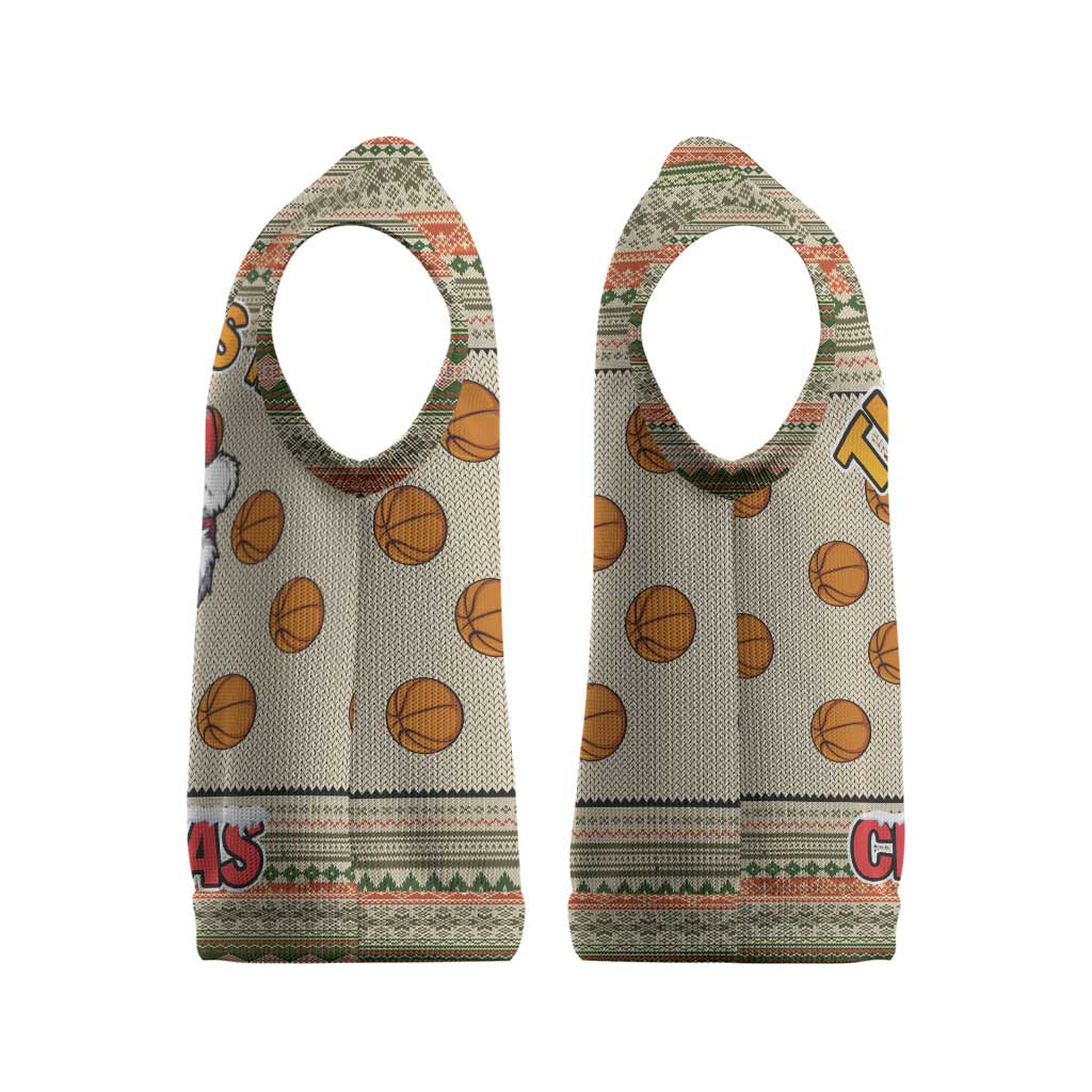 Basketball Winter Christmas Knitted V-Neck Vest Xmas Holiday Patterns - Wonder Print Shop