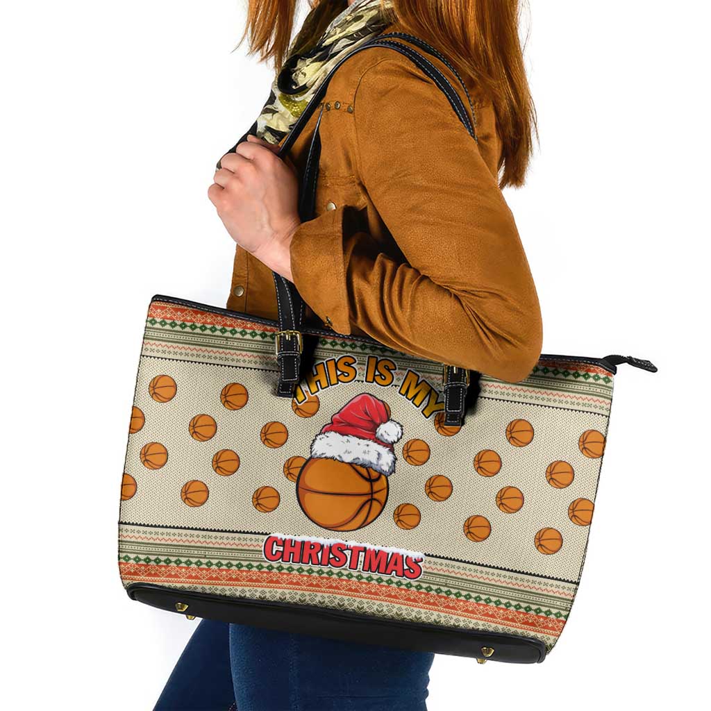 Basketball Winter Christmas Leather Tote Bag Xmas Holiday Patterns - Wonder Print Shop
