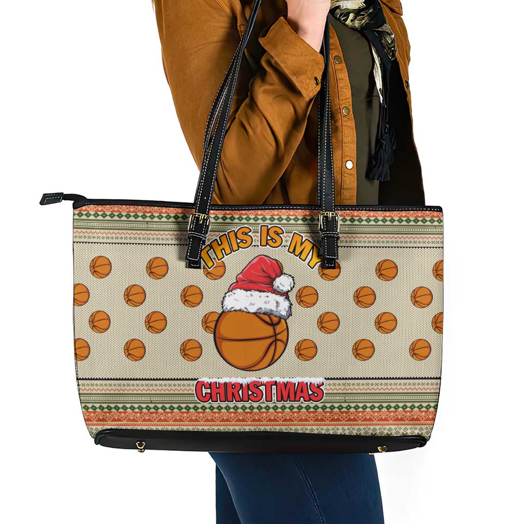Basketball Winter Christmas Leather Tote Bag Xmas Holiday Patterns - Wonder Print Shop
