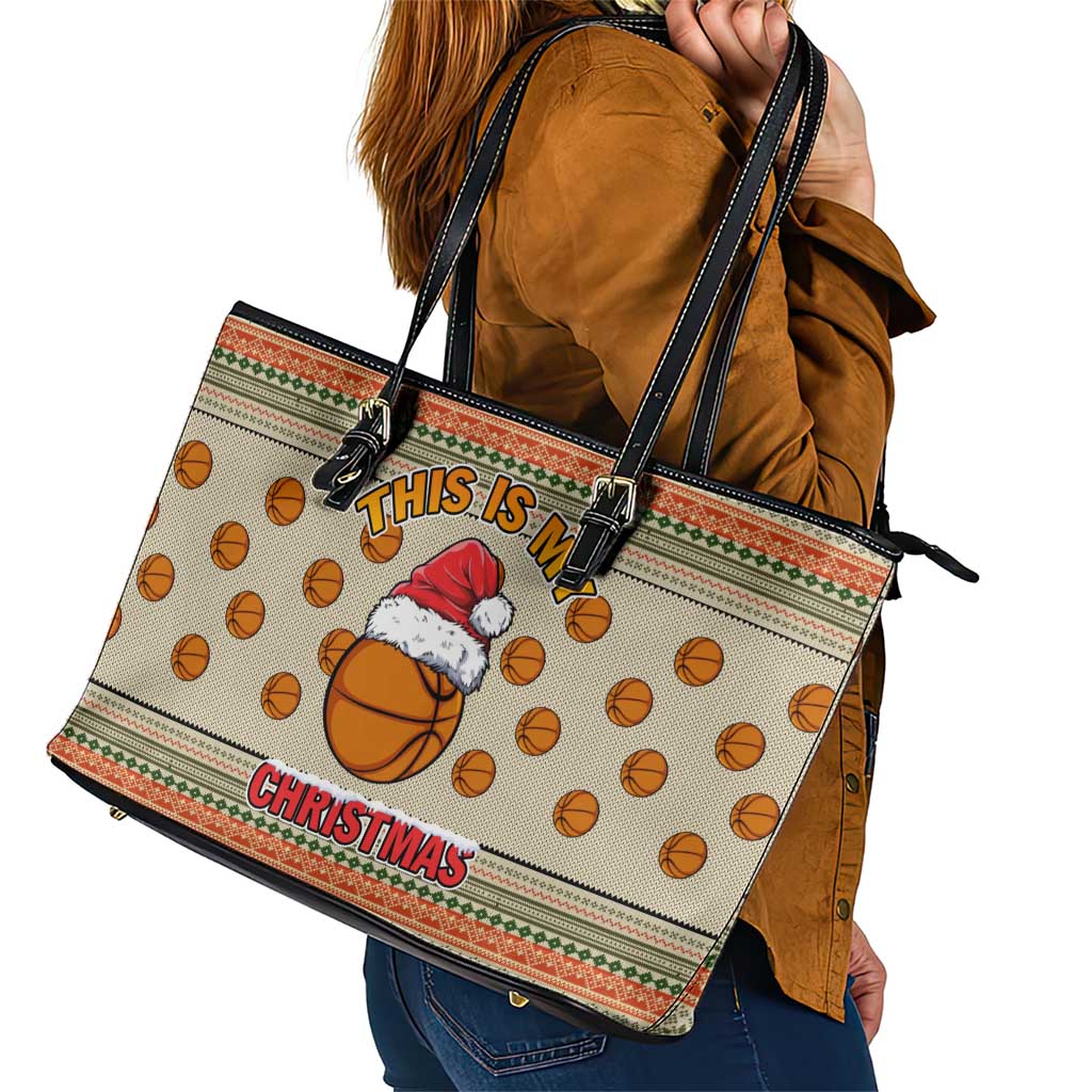 Basketball Winter Christmas Leather Tote Bag Xmas Holiday Patterns - Wonder Print Shop