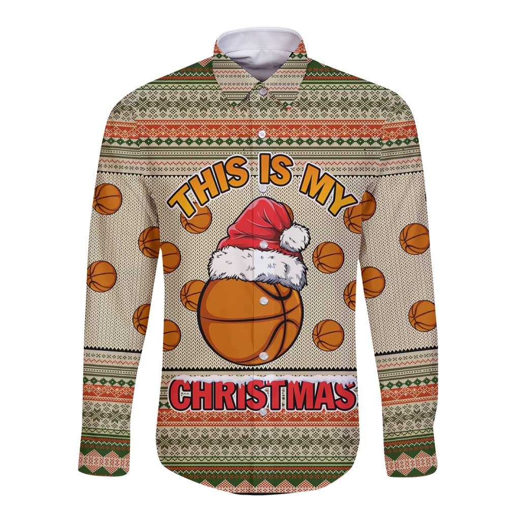 Basketball Winter Christmas Long Sleeve Button Shirt Xmas Holiday Patterns - Wonder Print Shop