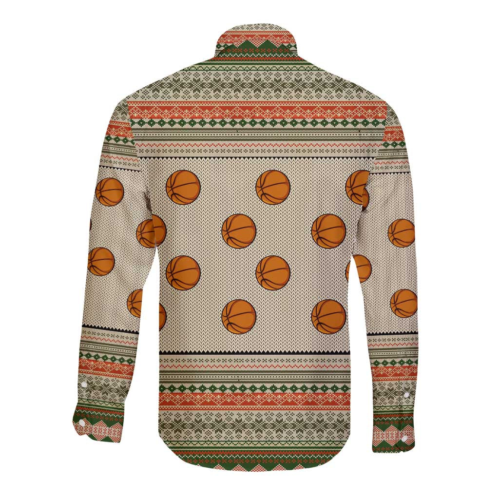 Basketball Winter Christmas Long Sleeve Button Shirt Xmas Holiday Patterns - Wonder Print Shop