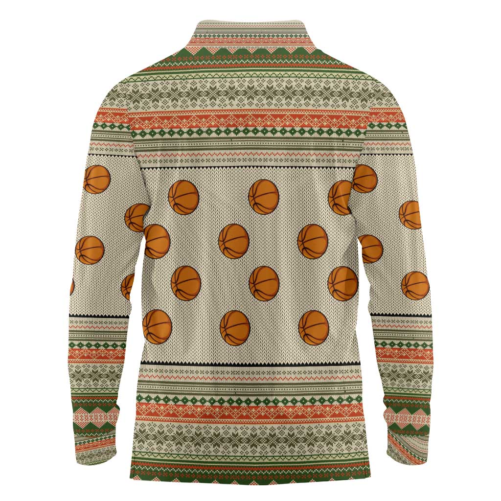 Basketball Winter Christmas Long Sleeve Polo Shirt Xmas Holiday Patterns - Wonder Print Shop
