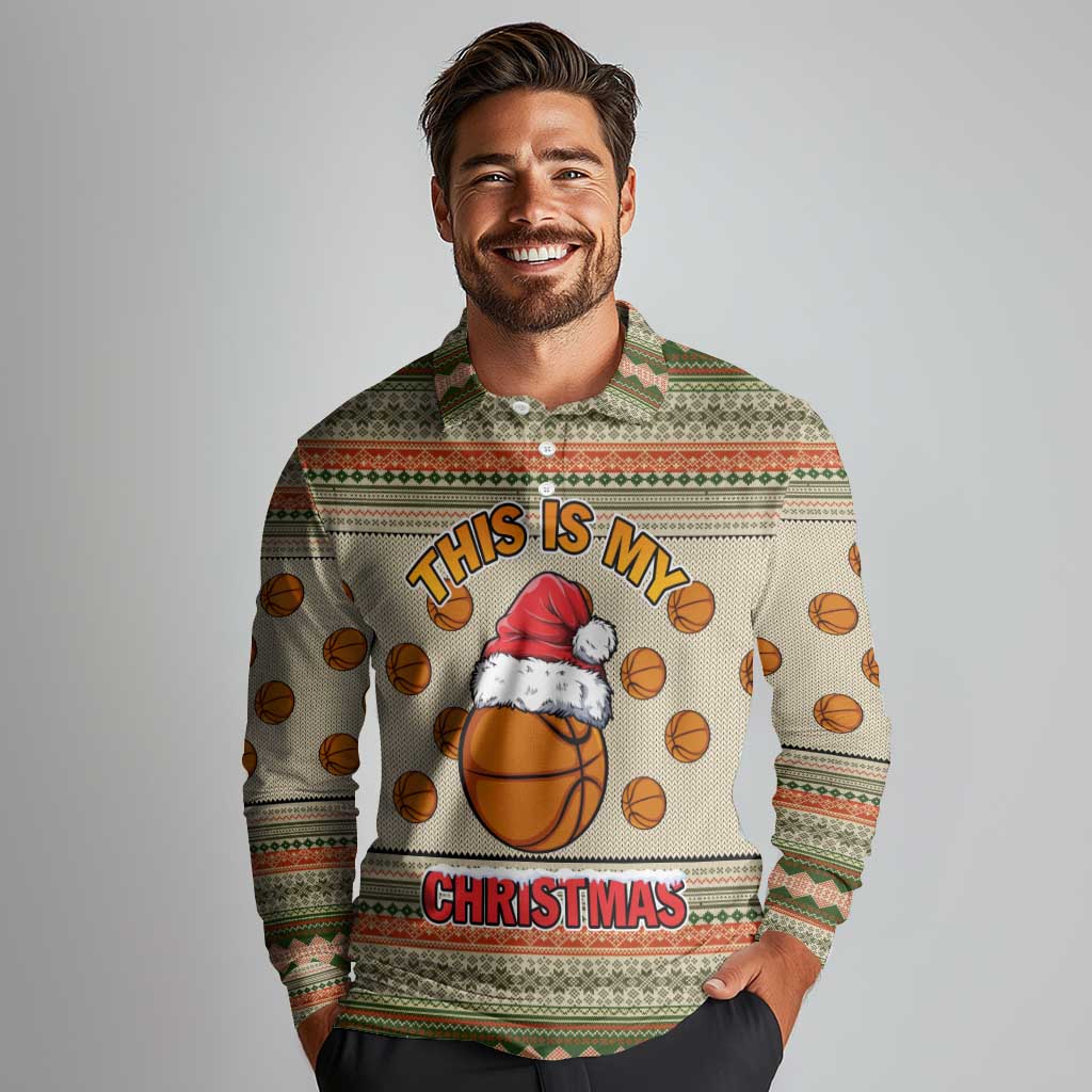 Basketball Winter Christmas Long Sleeve Polo Shirt Xmas Holiday Patterns - Wonder Print Shop