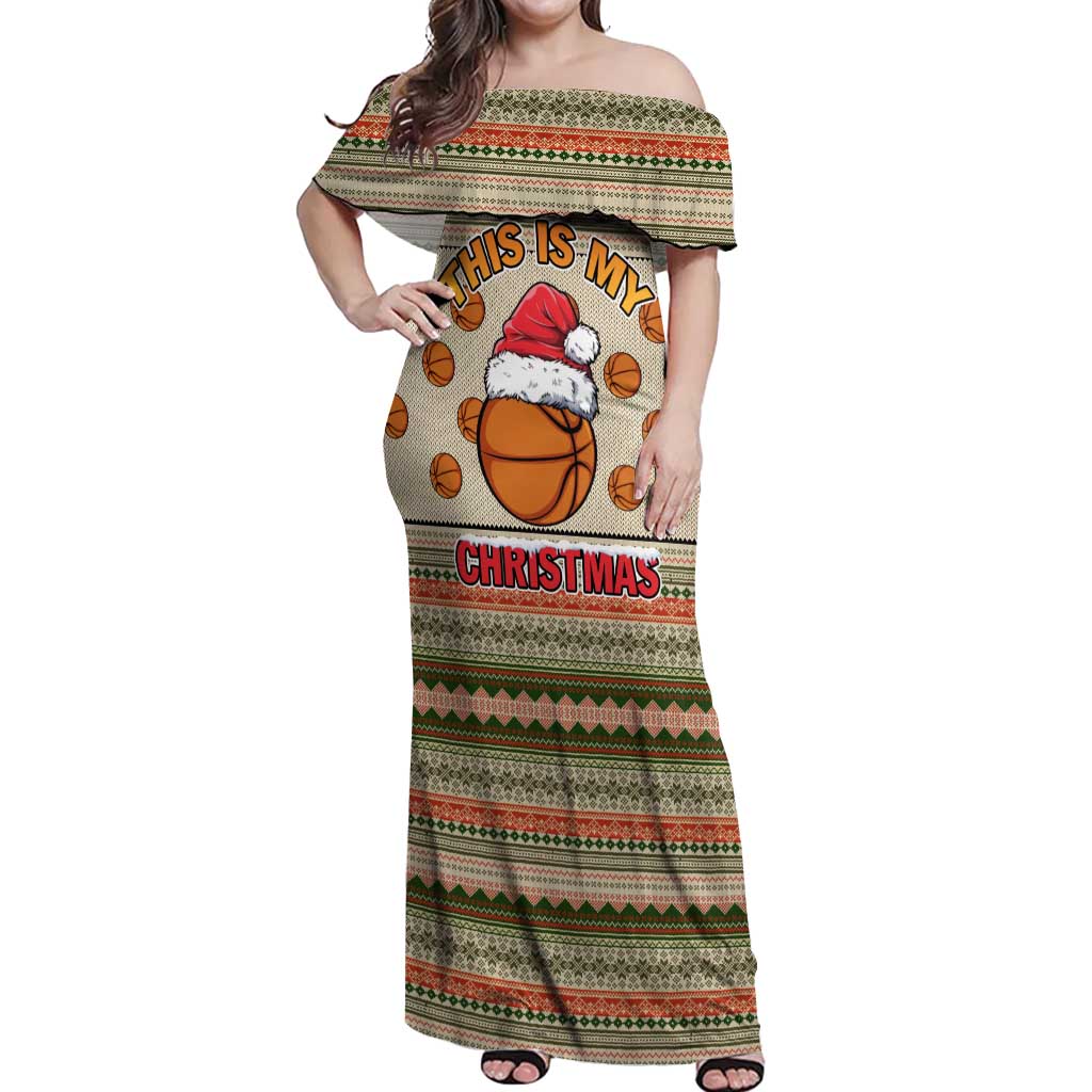 Basketball Winter Christmas Off Shoulder Maxi Dress Xmas Holiday Patterns - Wonder Print Shop
