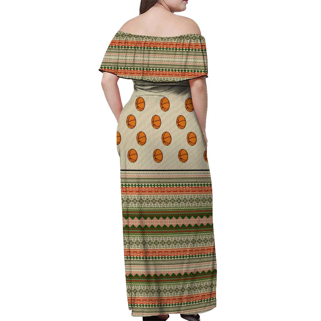 Basketball Winter Christmas Off Shoulder Maxi Dress Xmas Holiday Patterns - Wonder Print Shop
