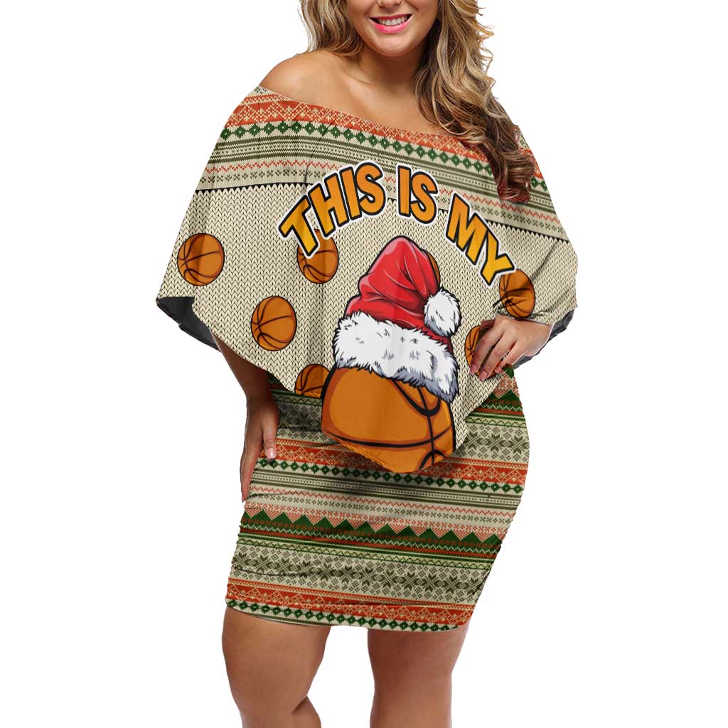 Basketball Winter Christmas Off Shoulder Short Dress Xmas Holiday Patterns - Wonder Print Shop