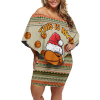 Basketball Winter Christmas Off Shoulder Short Dress Xmas Holiday Patterns - Wonder Print Shop