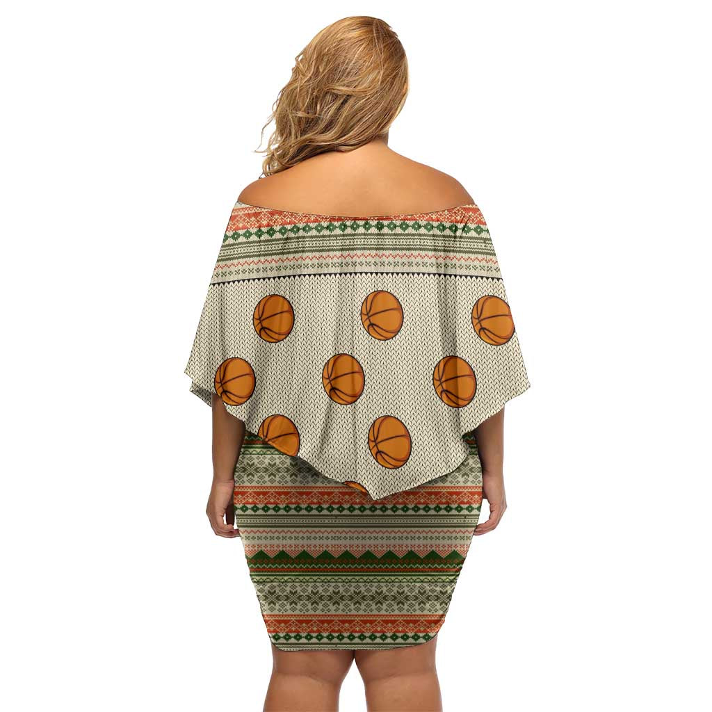 Basketball Winter Christmas Off Shoulder Short Dress Xmas Holiday Patterns - Wonder Print Shop