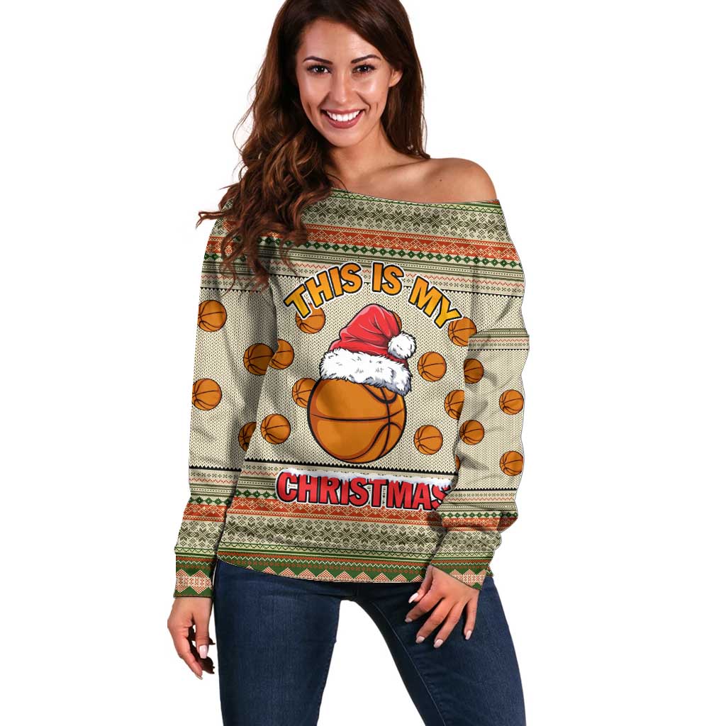 Basketball Winter Christmas Off Shoulder Sweater Xmas Holiday Patterns - Wonder Print Shop