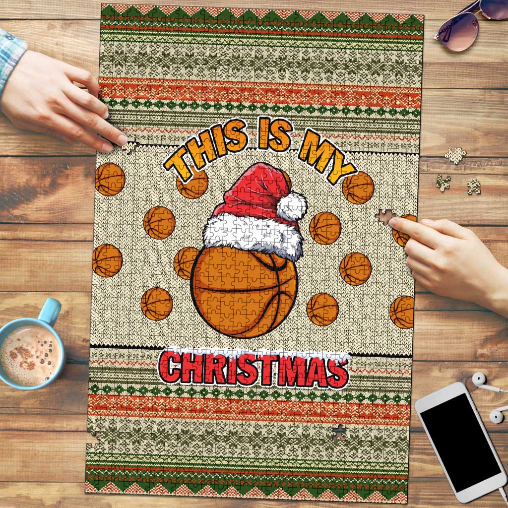 Basketball Winter Christmas Puzzle Xmas Holiday Patterns - Wonder Print Shop