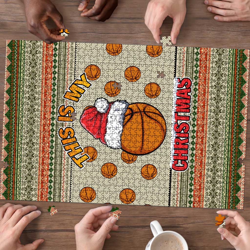 Basketball Winter Christmas Puzzle Xmas Holiday Patterns - Wonder Print Shop