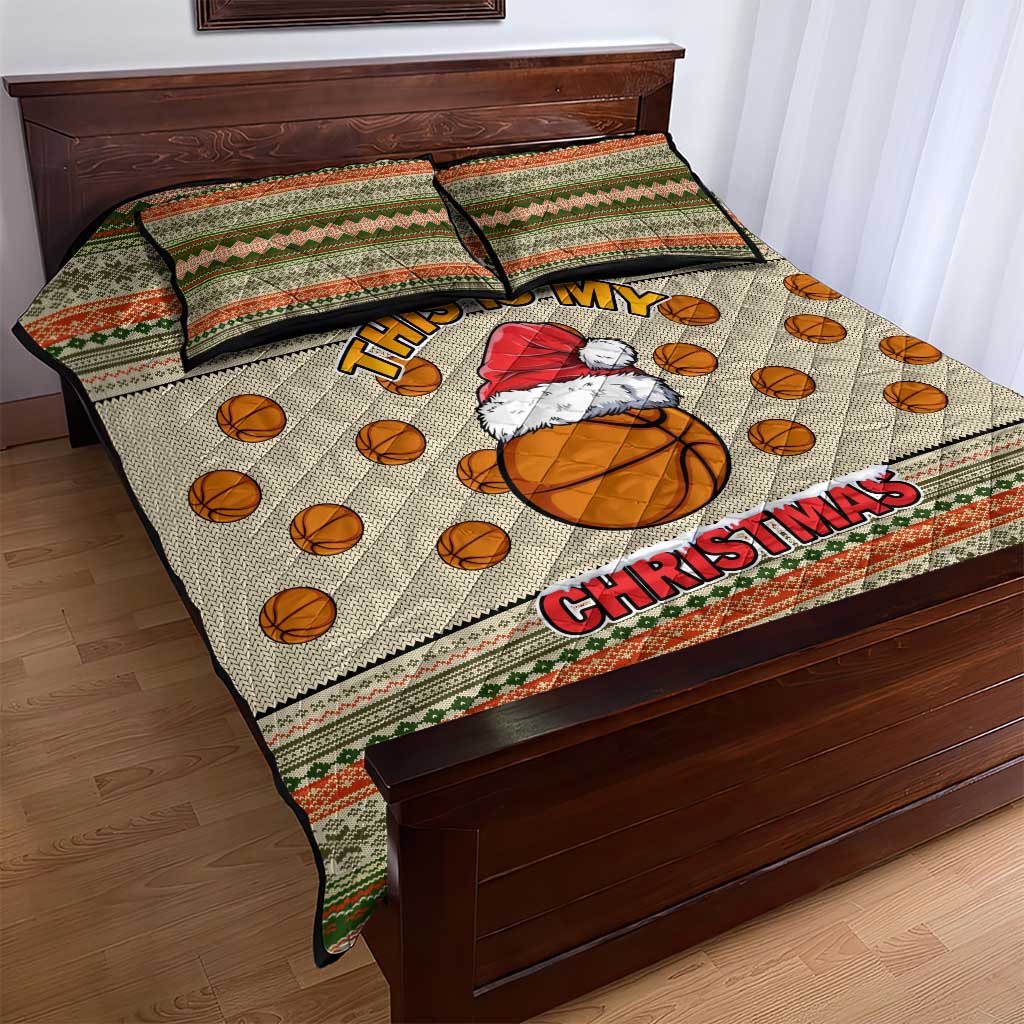 Basketball Winter Christmas Quilt Bed Set Xmas Holiday Patterns - Wonder Print Shop