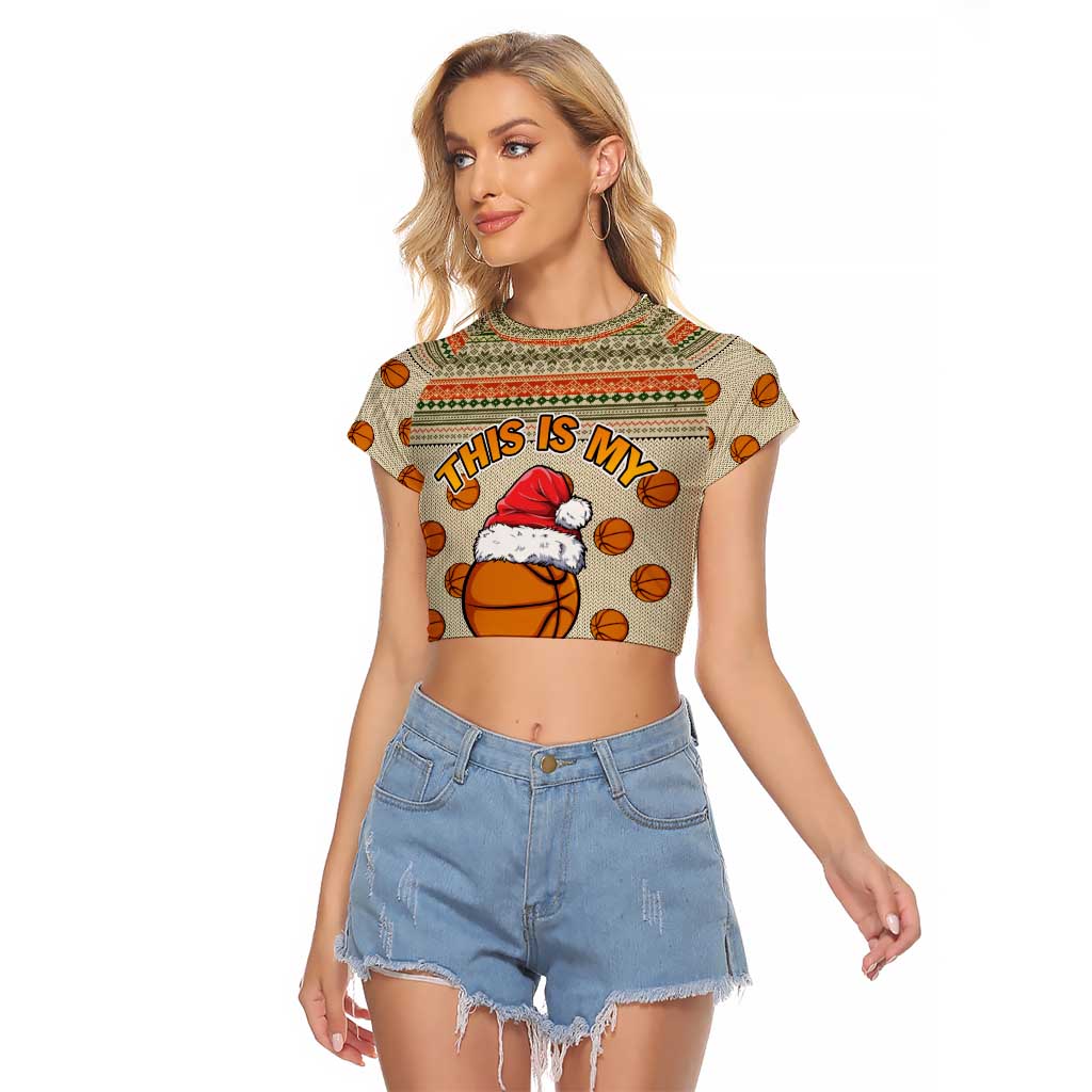 Basketball Winter Christmas Raglan Cropped T Shirt Xmas Holiday Patterns - Wonder Print Shop