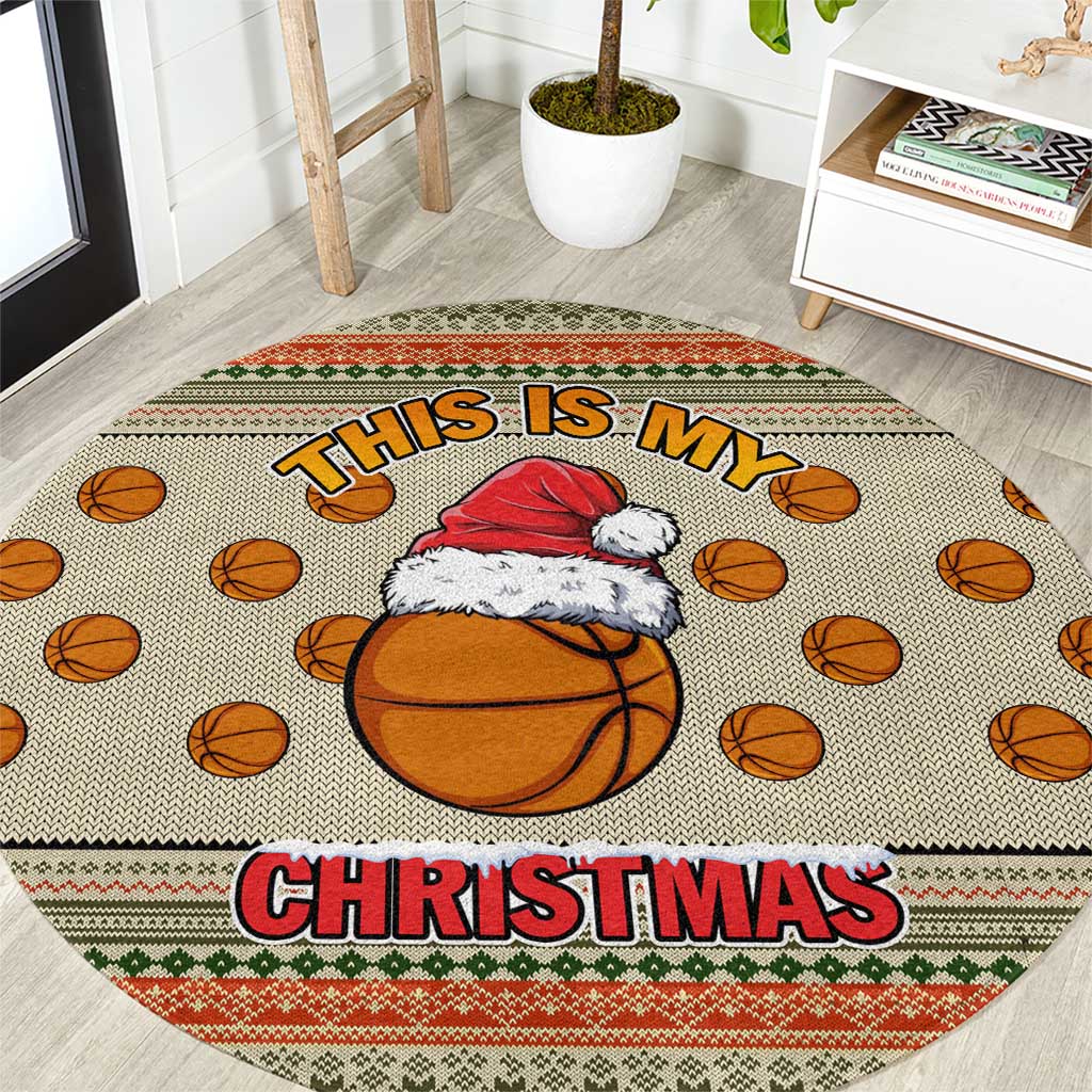 Basketball Winter Christmas Round Carpet Xmas Holiday Patterns - Wonder Print Shop