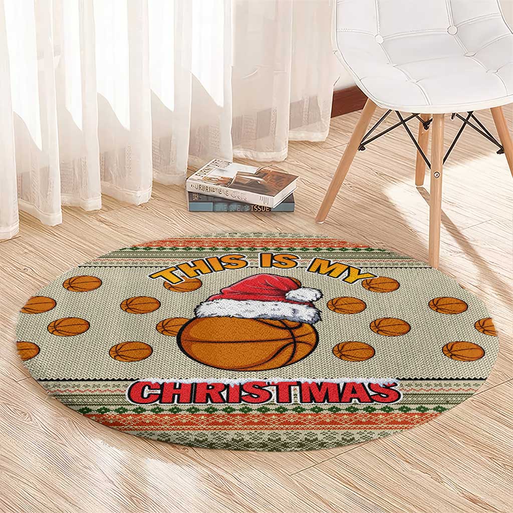 Basketball Winter Christmas Round Carpet Xmas Holiday Patterns - Wonder Print Shop