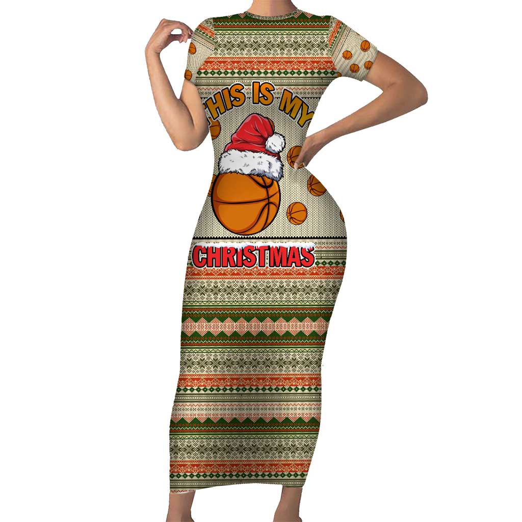 Basketball Winter Christmas Short Sleeve Bodycon Dress Xmas Holiday Patterns - Wonder Print Shop