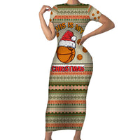 Basketball Winter Christmas Short Sleeve Bodycon Dress Xmas Holiday Patterns - Wonder Print Shop