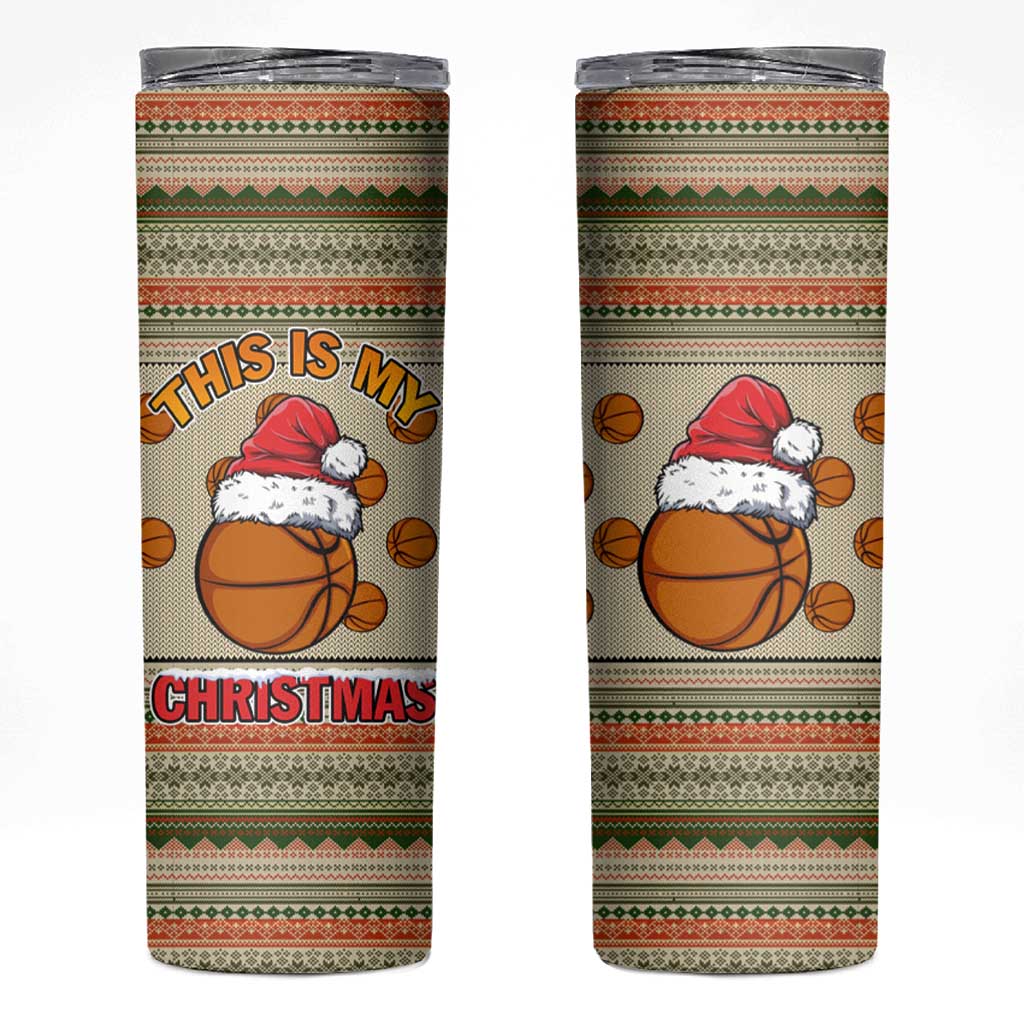 Basketball Winter Christmas Skinny Tumbler Xmas Holiday Patterns - Wonder Print Shop