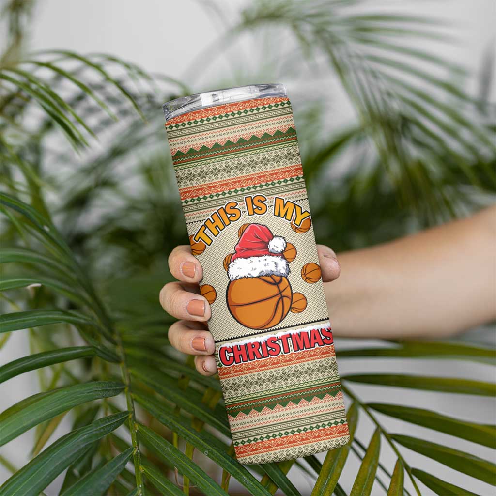 Basketball Winter Christmas Skinny Tumbler Xmas Holiday Patterns - Wonder Print Shop