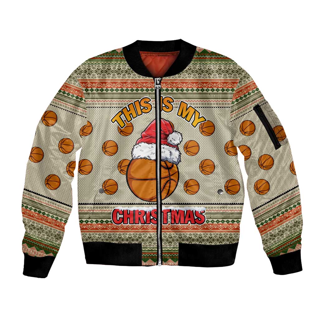 Basketball Winter Christmas Sleeve Zip Bomber Jacket Xmas Holiday Patterns - Wonder Print Shop