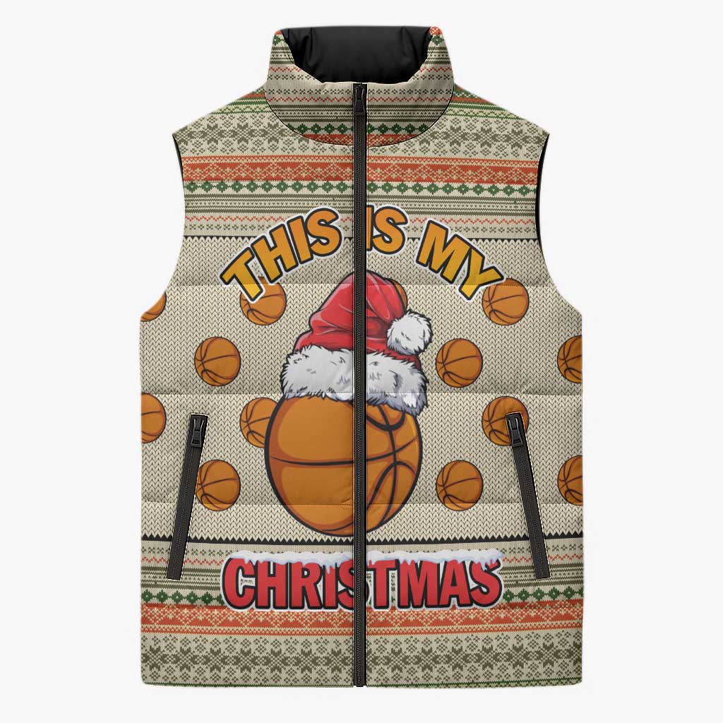 Basketball Winter Christmas Sleeveless Puffer Jacket Xmas Holiday Patterns - Wonder Print Shop