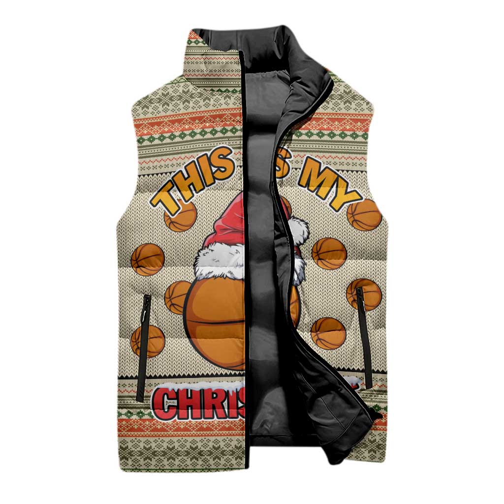 Basketball Winter Christmas Sleeveless Puffer Jacket Xmas Holiday Patterns - Wonder Print Shop