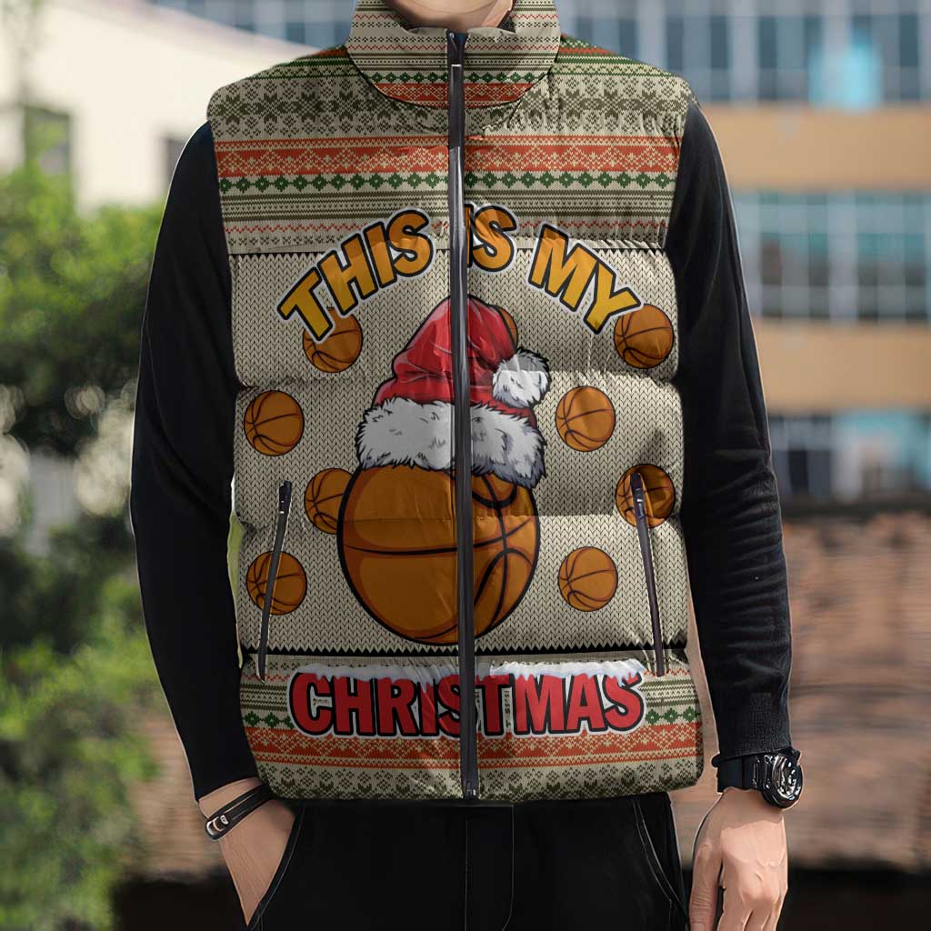 Basketball Winter Christmas Sleeveless Puffer Jacket Xmas Holiday Patterns - Wonder Print Shop
