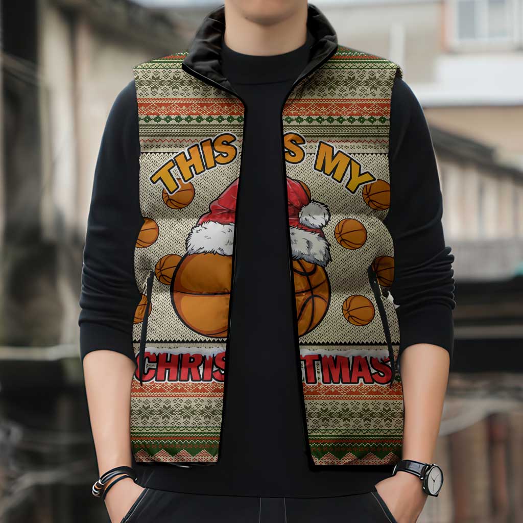 Basketball Winter Christmas Sleeveless Puffer Jacket Xmas Holiday Patterns - Wonder Print Shop