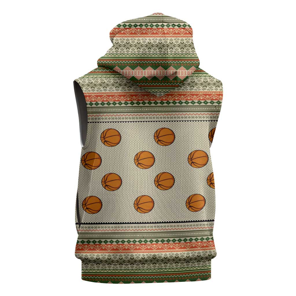 Basketball Winter Christmas Sleeveless Zip Hoodie Xmas Holiday Patterns - Wonder Print Shop