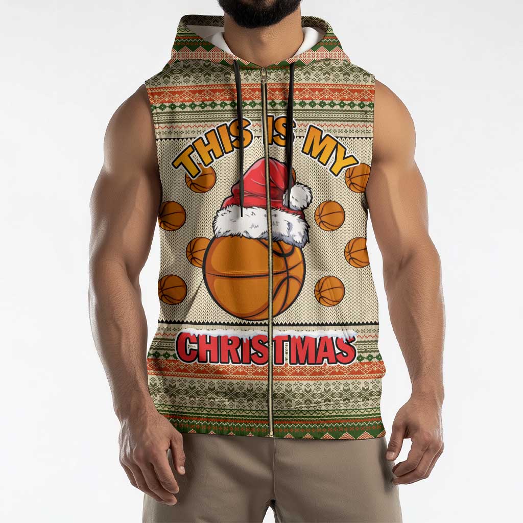 Basketball Winter Christmas Sleeveless Zip Hoodie Xmas Holiday Patterns - Wonder Print Shop