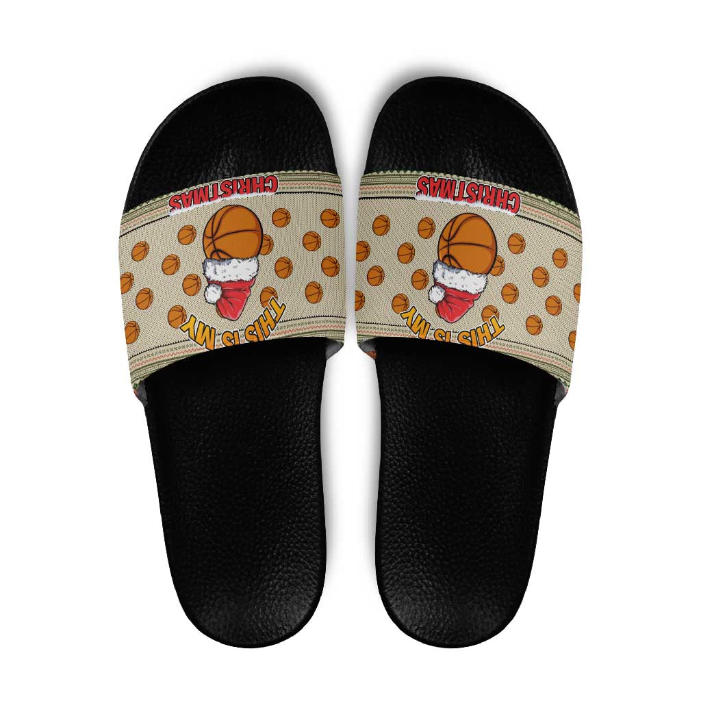 Basketball Winter Christmas Slide Sandals Xmas Holiday Patterns - Wonder Print Shop