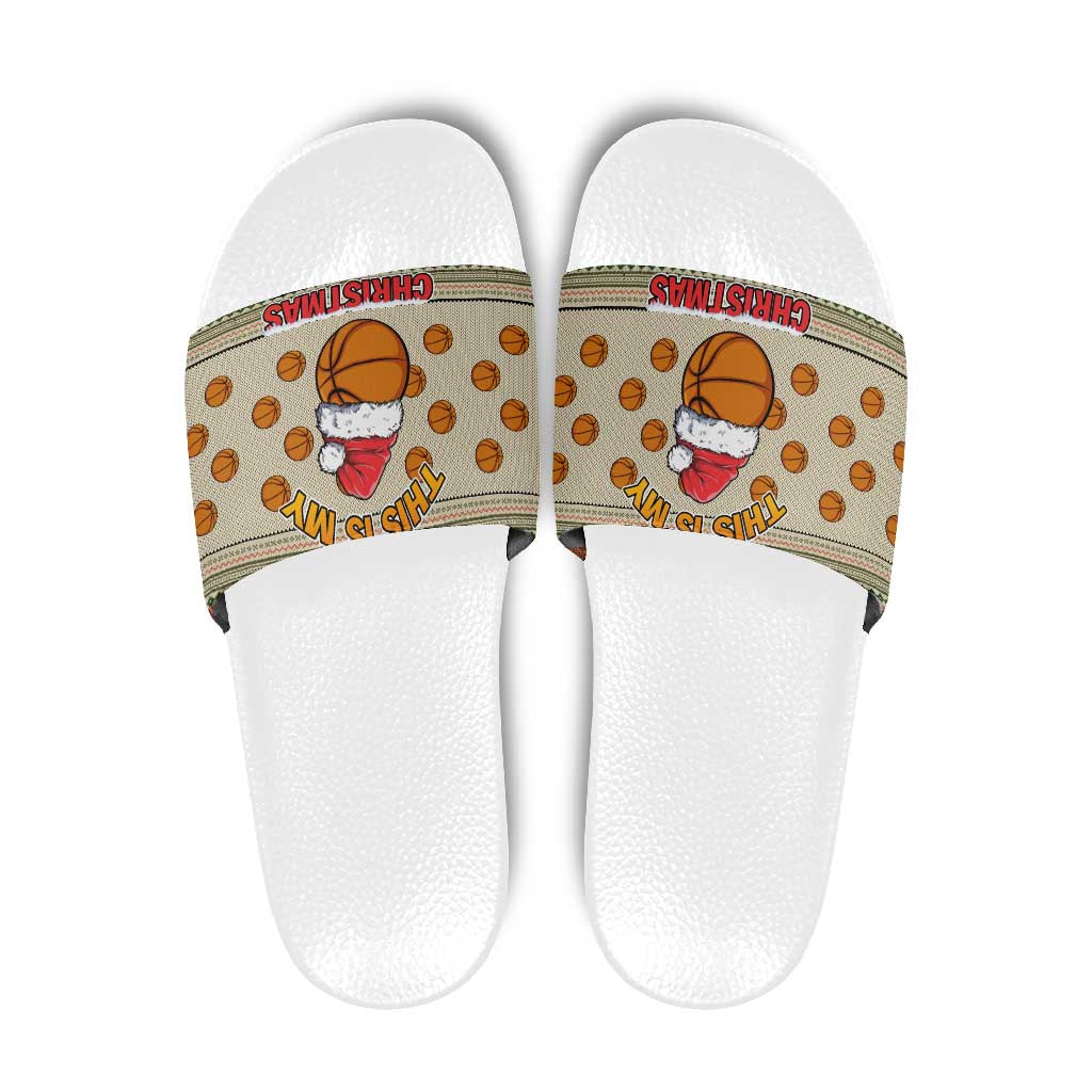 Basketball Winter Christmas Slide Sandals Xmas Holiday Patterns - Wonder Print Shop