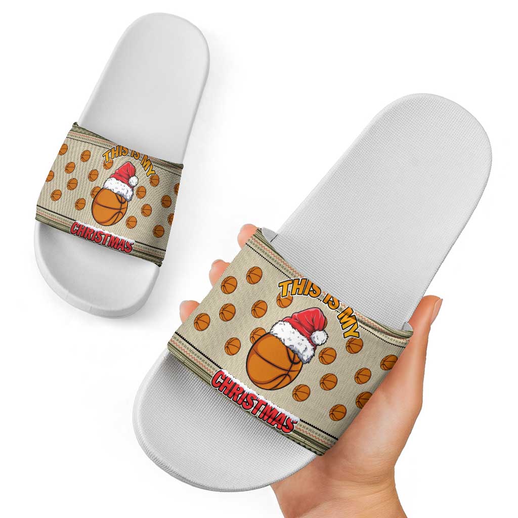 Basketball Winter Christmas Slide Sandals Xmas Holiday Patterns - Wonder Print Shop