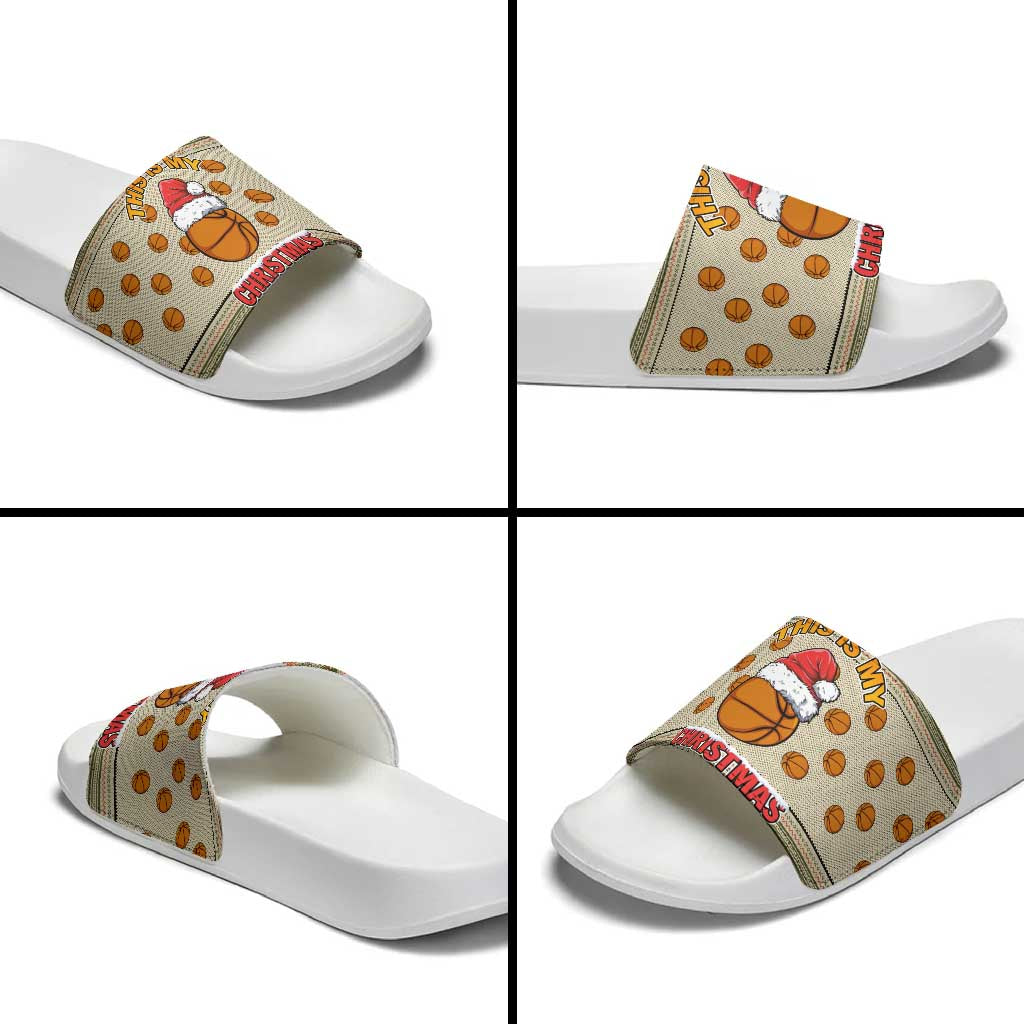 Basketball Winter Christmas Slide Sandals Xmas Holiday Patterns - Wonder Print Shop